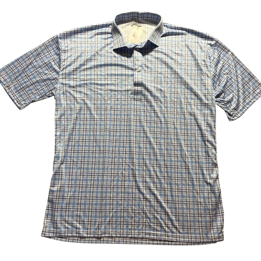 NWT Collars & Co. Polo Shirt Mens 3XL Blue Plaid Semi-Spread Dress Collar